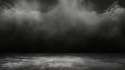 Aufkleber - Abstract image of dark room concrete floor Black room or stage background for product cloudiness mist or smog moves on black background AI generated illustration