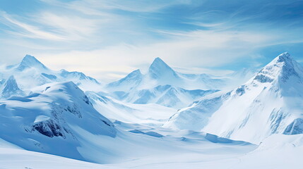 Snow mountain landscape with blue sky