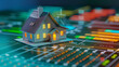 © Fokke Baarssen - real estate investment concept energy efficiency rating and property value, Real estate online on virtual screens. new home for the family, home search, land price, property tax. bright photo,