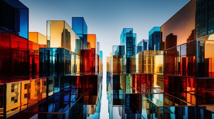 Poster - Abstract reflections of success in glass buildings  AI generated illustration