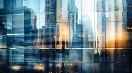 Aufkleber - Abstract reflections in glass office buildings AI generated illustration