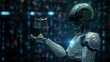 AI ethics and legal concepts artificial intelligence law and online technology of legal regulate robot holding scales of justice in each hand, symbolizing the concept of impartial justice and fairness