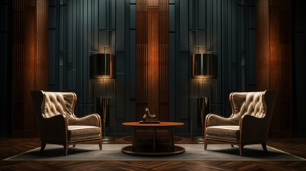 Aufkleber - An elegant interior setting designed for interviews featuring two sophisticated chairs  AI generated illustration