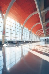 Poster - An empty airport terminal under the bright morning sun  AI generated illustration