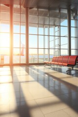 Poster - An empty airport terminal under the bright morning sun  AI generated illustration