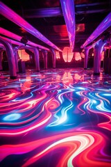 Leinwandbilder - An empty dance floor under swirling neon lights AI generated illustration