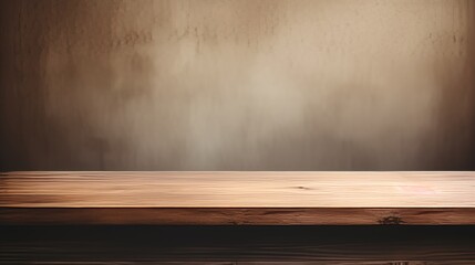 Aufkleber - Artistic image of an empty brown wooden tabletop on a shelf with an unfocused background  AI generated illustration
