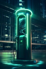 Aufkleber - Artistic rendering of a charging station for electric cars highlighted by green lights  AI generated illustration
