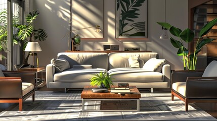 Poster - Scene highlights modern and inviting atmosphere of living room