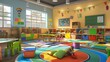 A vibrant classroom scene happy students engaged in interactive learning. The image highlights the colorful dynamic energy of a nurturing nursery