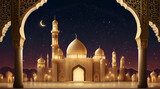 Fototapeta  - Ramadan Kareem background with mosque and moon.generative.ai