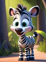 Cute zebra, Child-friendly cartoon style, fantasy style