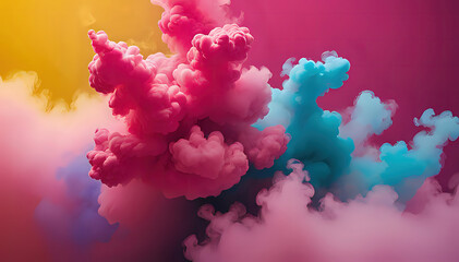 Wall Mural - colorful smoke or cloud-like formations. The predominant colors include shades of pink, purple, and hints of orange, creating a dreamy and ethereal atmosphere. The soft, billowing shapes 