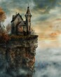 castle cliff boat deep gorgeous lake house slicing air pop surrealism watch tower cloudy day solitude upwards noble mansion terror
