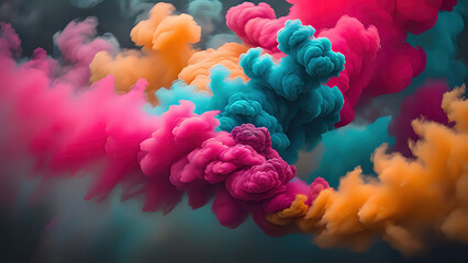 Wall Mural - colorful smoke or cloud-like formations. The predominant colors include shades of pink, purple, and hints of orange, creating a dreamy and ethereal atmosphere. The soft, billowing shapes 