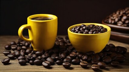 cup of coffee with beans