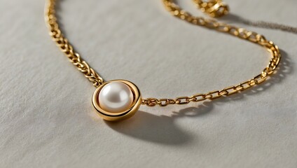 A delicate gold necklace adorned with a single, luminous pearl pendant, evoking the elegance of a bygone era Generative AI