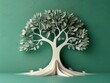 paper cut tree leaves green wall grey background book growth radiate connection wooden frame transplanted hand head connecting life vector rooted lineage mother earth