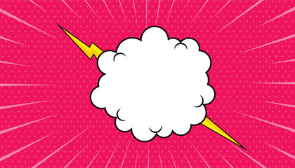 Poster - Blank comic cartoon pink background with Cloud and thunder lightning. empty Cloud with thunder lightning background. thunder lightning. Comic background cartoon style