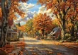 road red car driving down leaves falling wind blows midwest town honeysuckle nature utopia oil standing street coherent borders quaint