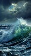 large wave ocean sky dynamic closeup depiction horrible oil flowing dent