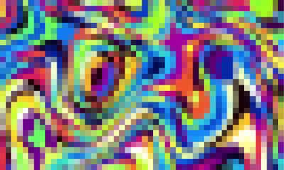 Poster - Trippy psychedelic colorful neon geometric shapes abstract background, Pixelated vector pattern