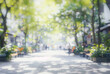 Blurred background of white and green colors, blurry image of an outdoor setting with trees and plants. The soft bokeh effect adds depth to the scene, creating a serene atmosphere for commercial use. 