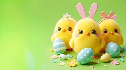 Poster - 3d cute easter chicken and eggs