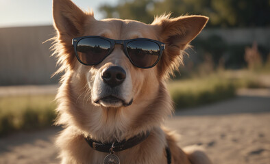 Canvas Print - A canine donning shades and gazing directly at the camera , detailed