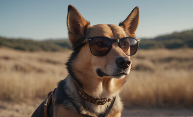 Canvas Print - A canine donning shades and gazing directly at the camera , detailed