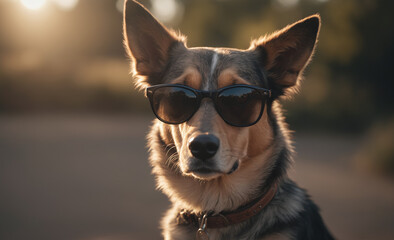 Canvas Print - A canine donning shades and gazing directly at the camera , detailed