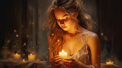 Wall Mural - Portrait of a beautiful woman with candle