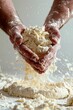 Closeup of hands kneading dough, photorealistic image, white background ,ultra HD,clean sharp