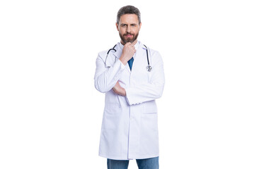 Wall Mural - healthcare worker in clinic isolated on white. medical service. physician at healthcare office. Medical staff. doctor or nurse in hospital. Healthcare and medicine concept. Alternative medicine