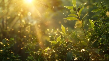 Canvas Print - Enchanting Sunlit Forest Glade with Lush Foliage and Sparkling Dappled Light