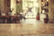 Empty stone table with Vintage filtered blurred coffee shop interior background space banner for display or montage products