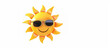 smiling 3D Sun with sunglasses over white. area for test or images on the right. Pool party invitation. Summertime icon