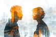 A double exposure image representing the concept of business people collaborating and discussing