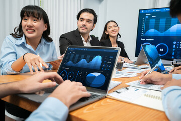 Poster - financial data analysis dashboard by fintech bi or business intelligence display on laptop screen to