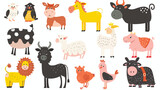 Fototapeta Pokój dzieciecy - Cartoon farm animals flat vector isolated on white background