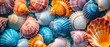 Colorful seashells together, summer and holiday background