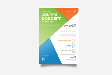Poster - corporate flyer design template a4 size single page blue color abstract company vector design by illustrator free hand art print template greet idea concept clear Meaning full concept out look color 
