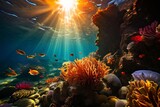 Fototapeta Do akwarium - Breathtaking underwater scene., jelly fish