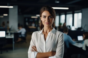 Wall Mural - Smiling woman in creative office.