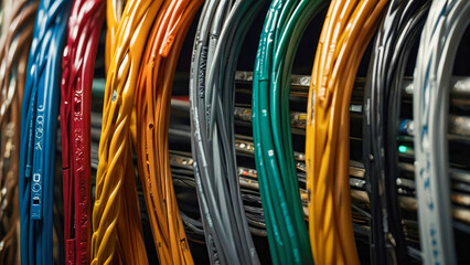Poster - Cables for high tech connect in data center room. Technology background
