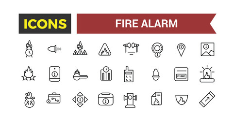 Wall Mural - Fire Alarm Systems Icons Set, Related To Detector, Smoke Sensor, Sprinkler, Powder Extinguishing Module, Fire Alarm Control Panel, Extinguisher, Emergency Vector Illustration