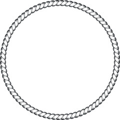 Wall Mural - Round rope frame marine decorative loop black minimalist retro line vector illustration