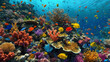 © Noman - A coral reef with many colorful fish swimming around.