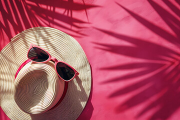 top view of hat sunglasses and a tropical landscape b a555bfd1-ddc5-4e2f-84b2-97b91c93128c 1