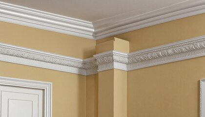 home interior detail design closeup of wall and door cornice treatment moulding detail house concept ,  colorful background